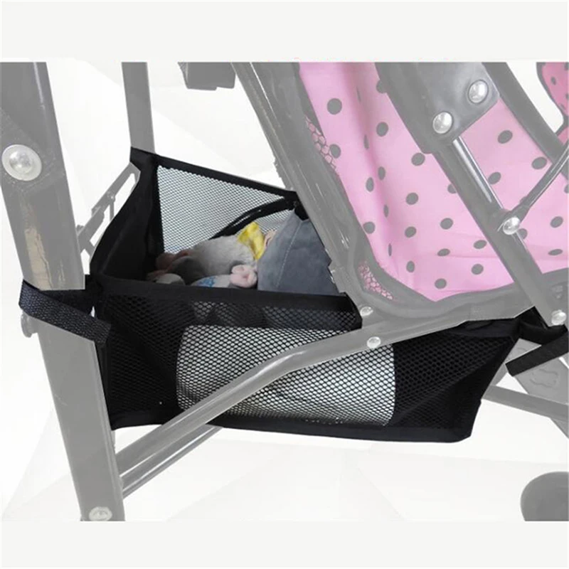 Panier de poussette portable en maille noire sac de rangement pour bébé accessoire de stockage pratique design