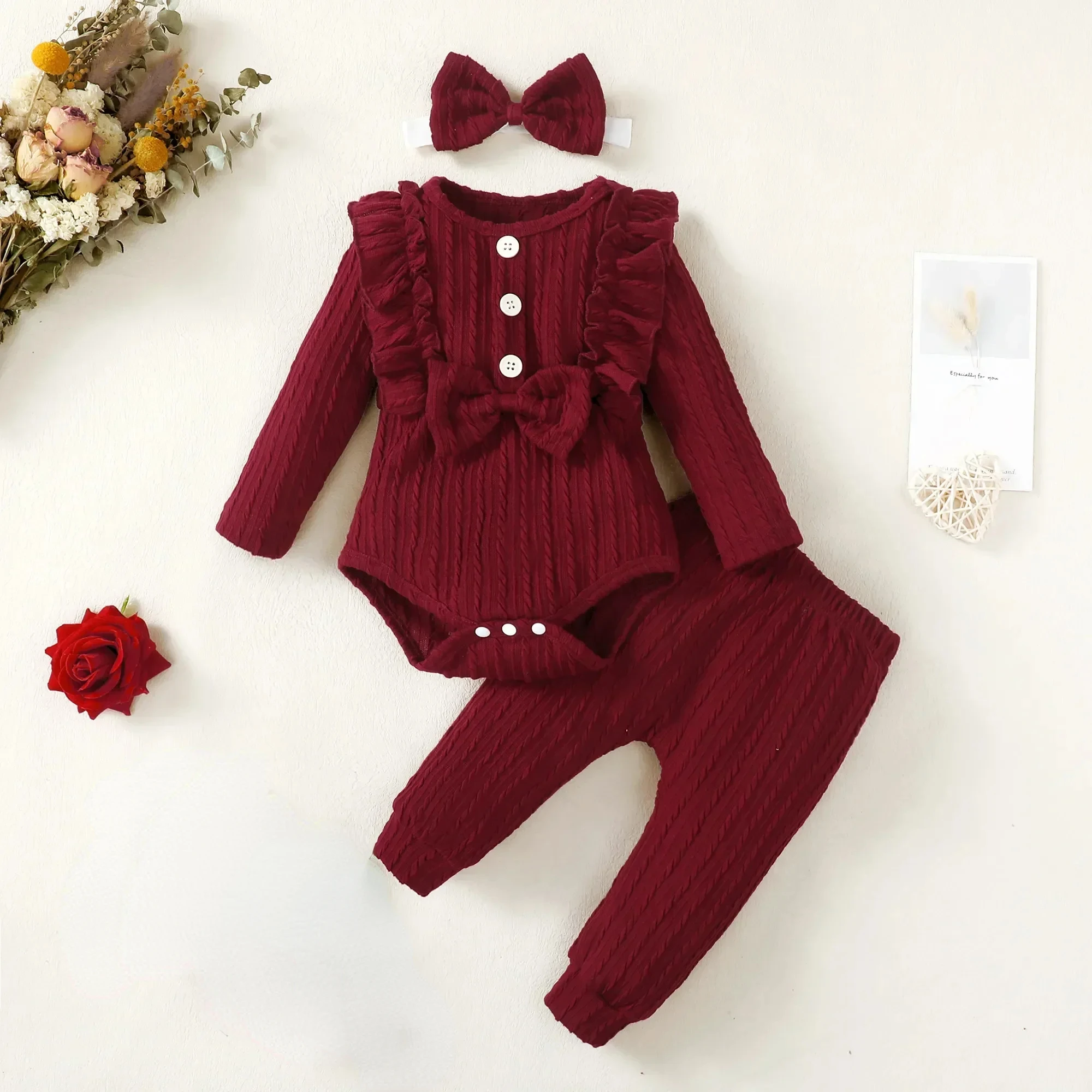 Ensemble bébé fille body manches longues pantalon nœud assorti coton confort élégance 02 ans occasions spécial