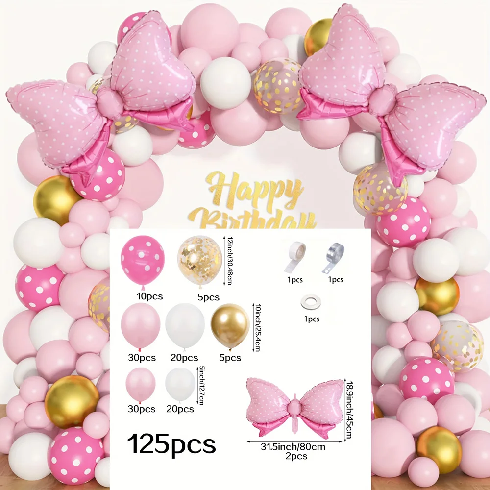 Ensemble de ballons en aluminium Minnie avec nœud rose kit de guirlande décoration pour fête d'anniversaire bé