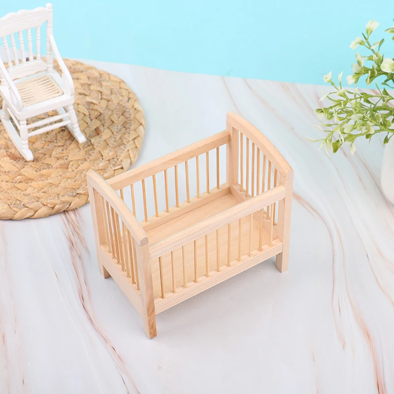 Berceau miniature en bois naturel pour enfants accessoire de décoration jouet éducatif cadeau original style r