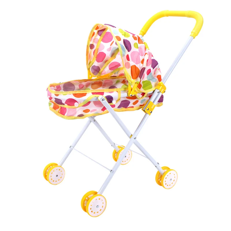 Poussette de poupée en métal et plastique jouet éducatif pour filles accessoire bébé design coloré_simulation 