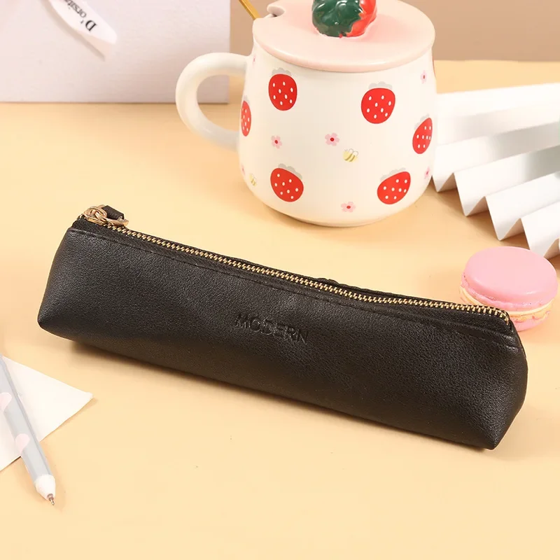 Étui à crayons portable en cuir PU sac de rangement pour stylos support pour écouteurs design moderne couleur