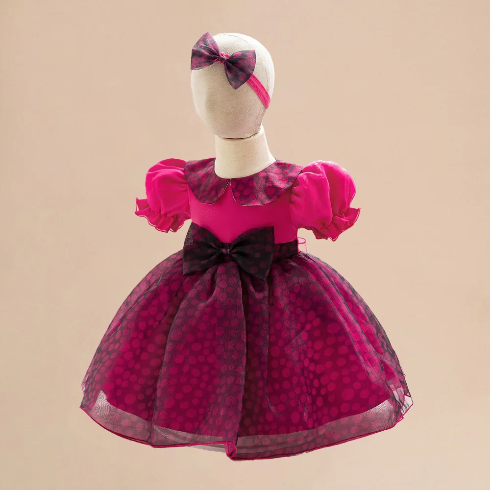 Robe d'anniversaire bébé fille 12 ans baptême rose rouge tutu coton polyester jersey voile élégante durable pr