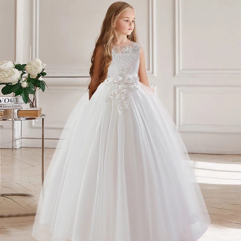 Robe princesse blanche fille tenue ceremonie soiree mariage demoiselle honneur spectacle enfants polyester app