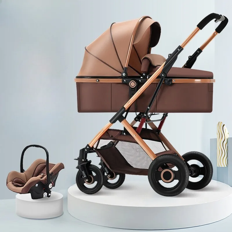 Poussette bébé combinée 3 en 1 avec nacelle et siège auto poussette multifonctionnelle 03 ans roues suspension