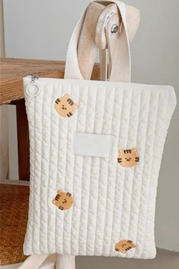 Sac à couches en coton pour bébé, sacs de rangement pour poussette de voyage, sacs de maman brodés ours mignon