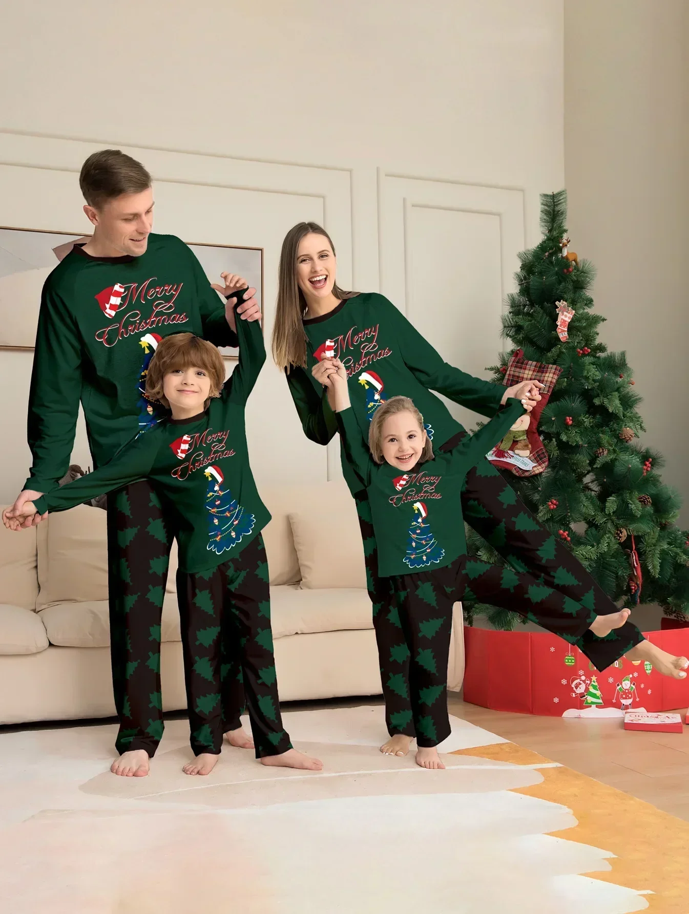 Ensemble pyjama famille noël imprimé ours vêtements nuit bébé mère père