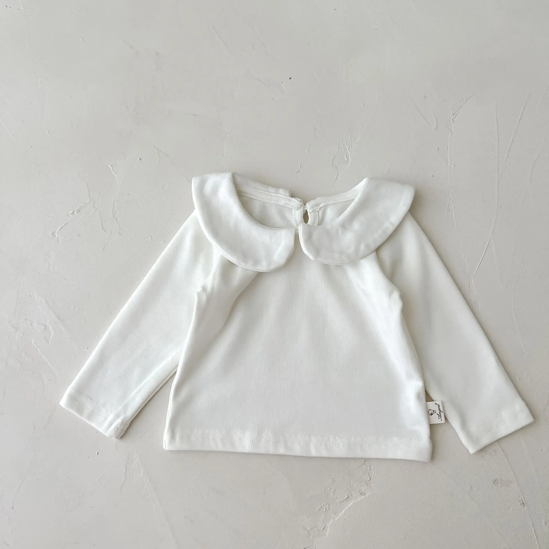 Tshirt bébé fille longues manches col oversized style préppy 13 ans coton blanc doux confort enfant