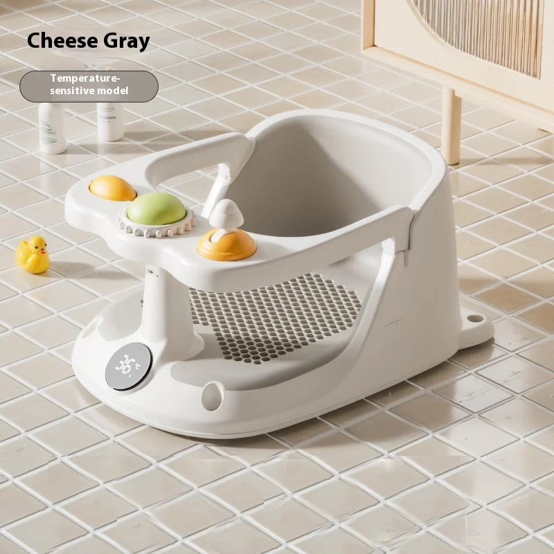 Siège de bain bébé tapis doux sensible à la température pliable pour voyage et maison gris clair