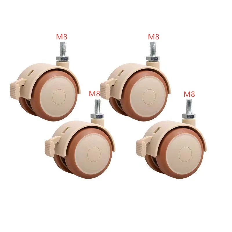 Roulettes pour meubles bébé roues pivotantes plastique renforcé filetage M8 design bicolore beige/marron 4 piè