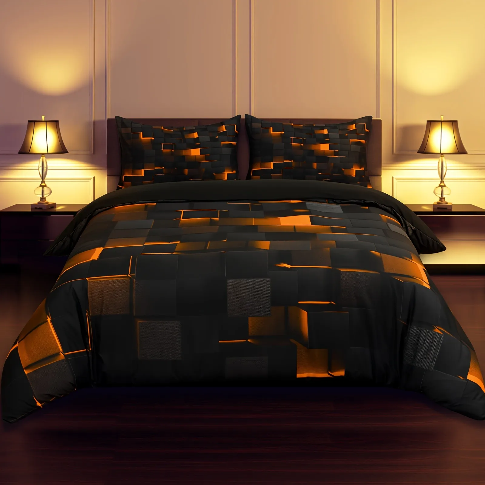 Ensemble de literie noir et orange housse de couette ensemble de