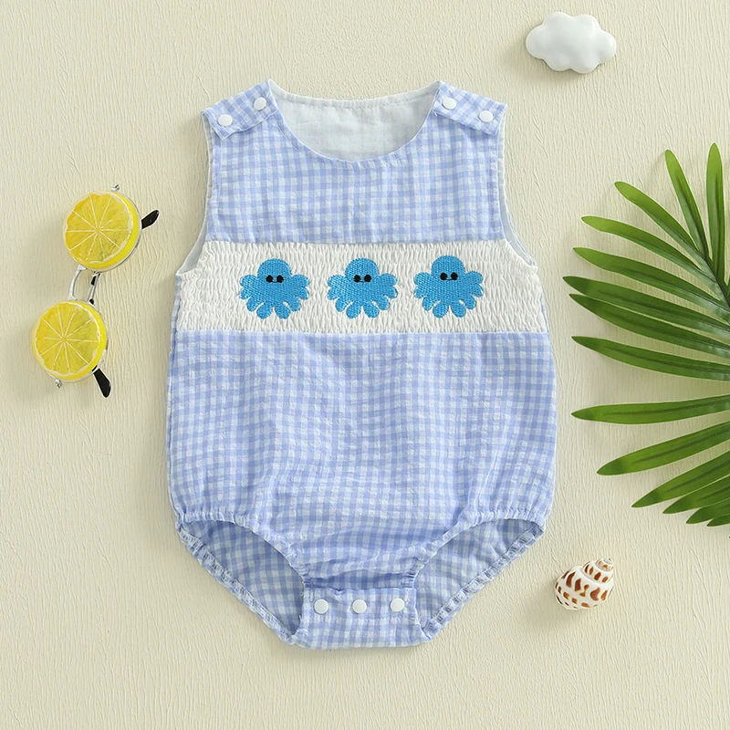 Tenue d'été pour bébé garçon barboteuse sans manches à bulles smockée