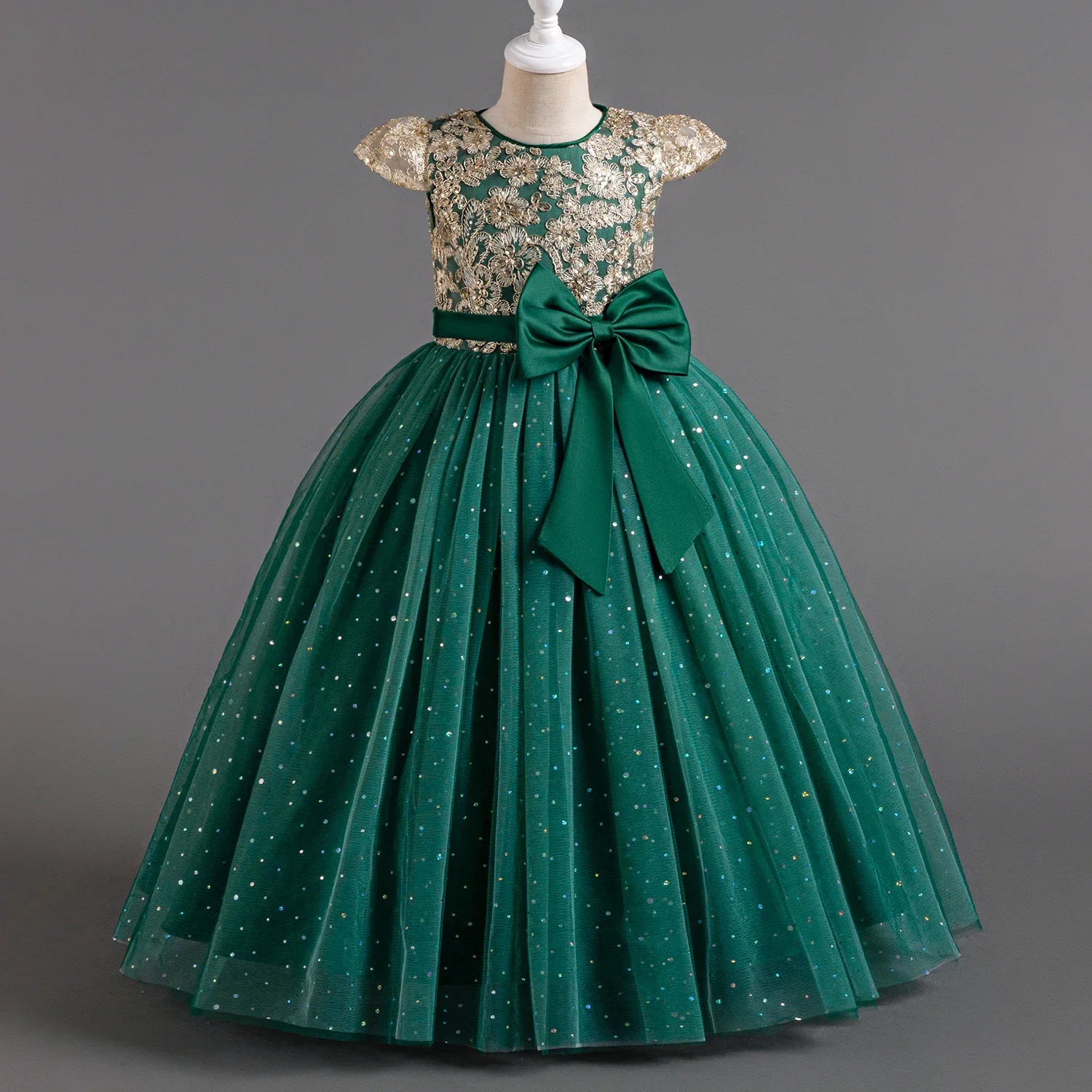 Robe de cérémonie pour enfant fille robe de bal élégante tulle vert