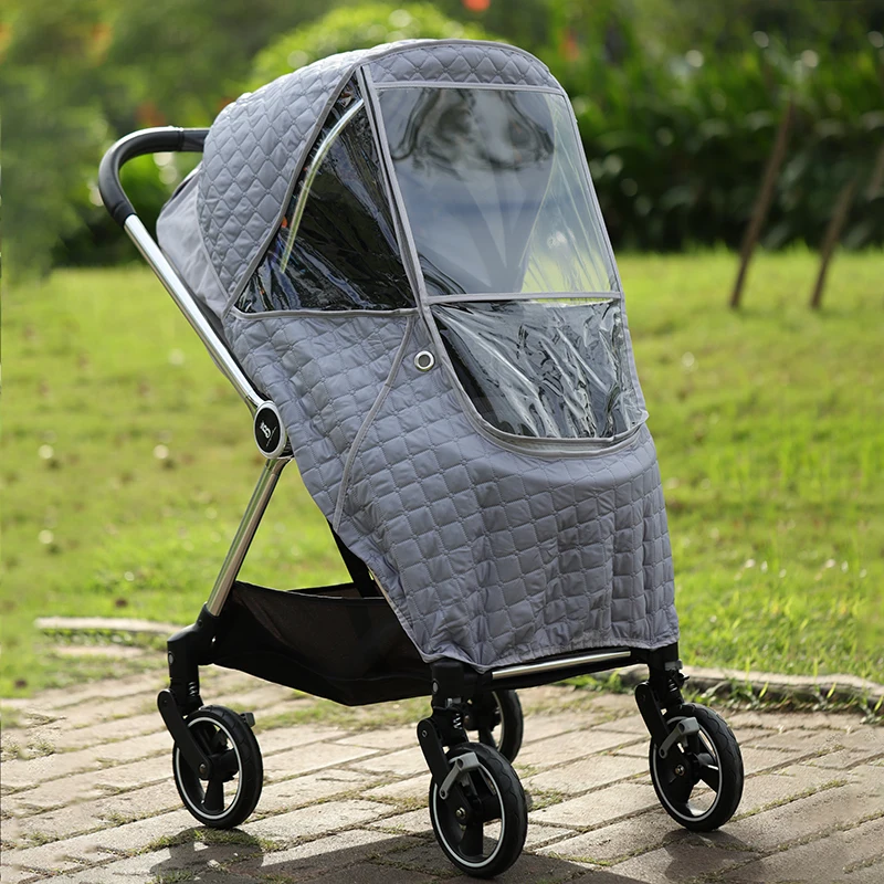 Housse de pluie universelle pour poussette imperméable 2 en 1 capuche intégrée matelassée en coton et EVA prot