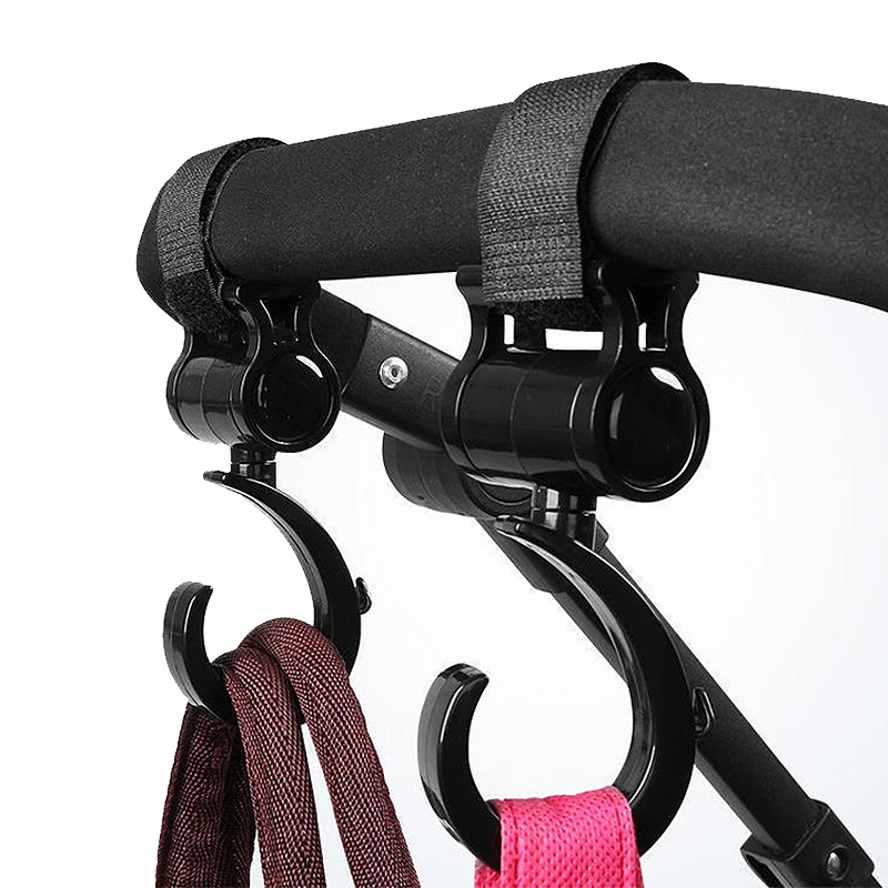 Crochet sac poussette multifonction rotatif en aluminium noir ajustable pour sacs et accessoires bébé