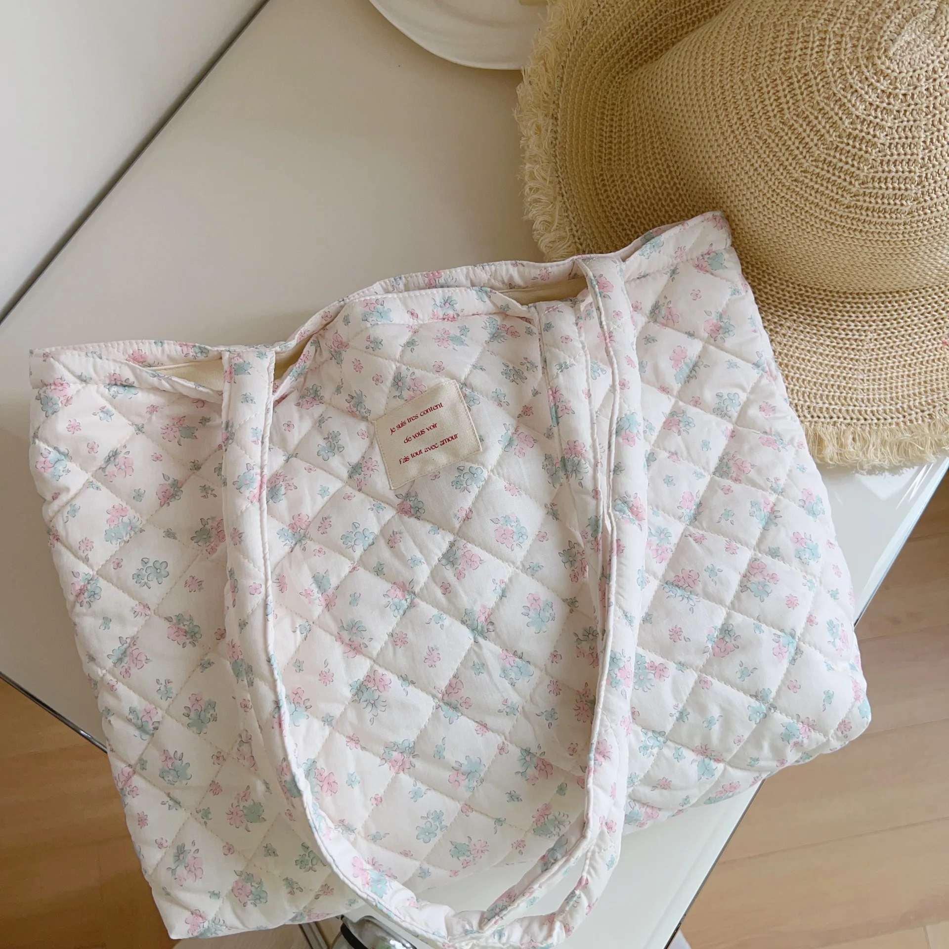 Sac fourretout matelassé à fleurs roses sac à bandoulière léger et spacieux pour maman organizateur mult Usage