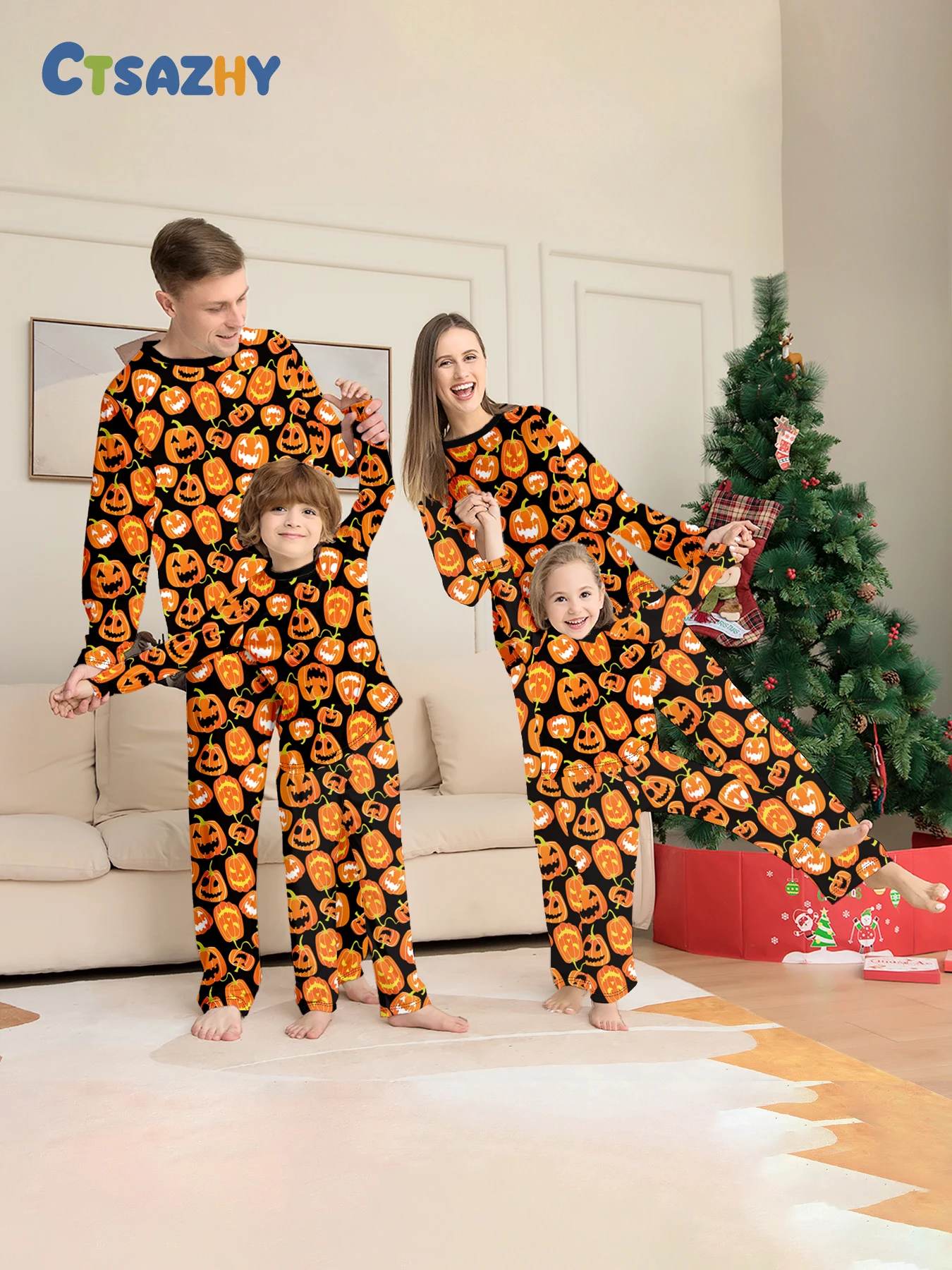 Costume citrouille Halloween enfant pyjama assorti famille thème détente vêtements cosy style élégant polyeste