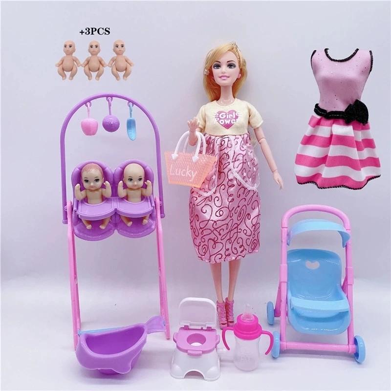 Ensemble poupée maman bébé accessoires poussette jouets éducatifs pour enfants jeu rôle maman cadeau anniversa