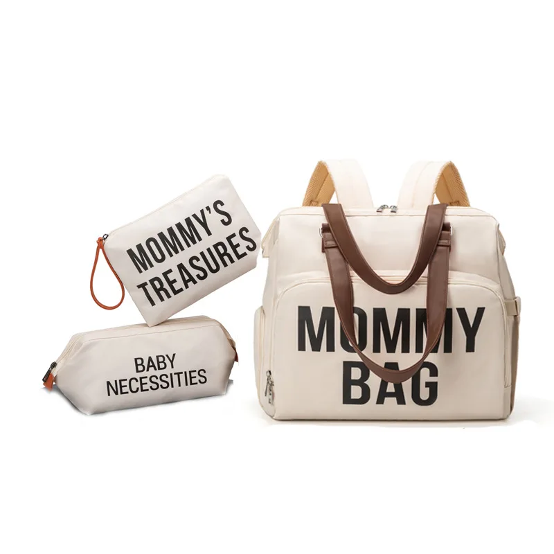 Sac à langer multifonctionnel de grande capacité 3 pièces sac à dos maman beige crème qualité supérieure