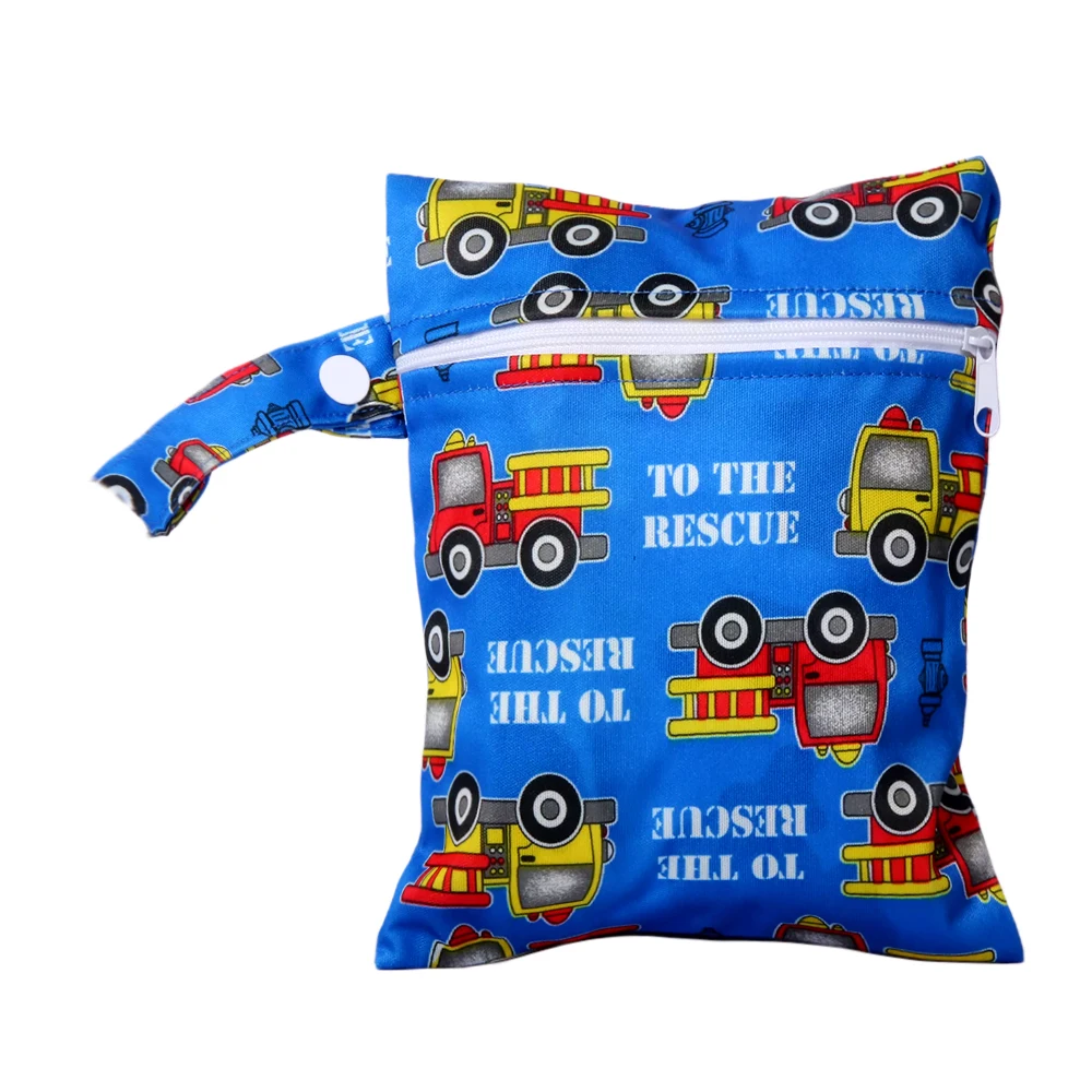 Pochette polyester camions pompiers design enfant fermeture éclair boucle snap rangement jouets accessoire béb