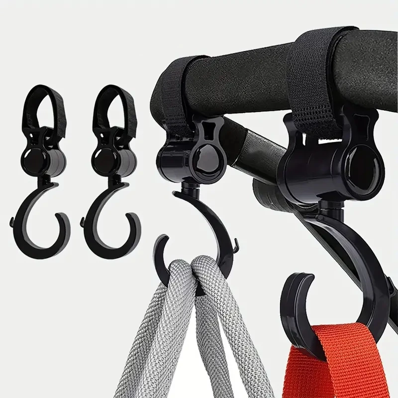 Crochet multiusages pour poussette et landau bébé suspension 360° fixation sécurisée nylon noir et plastique r