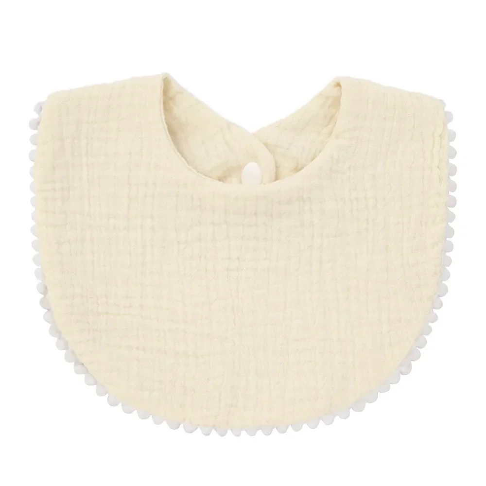 Bavoir bébé en mousseline beige perlé avec pressionnette style élégant doux et confortable pour nouveauné fill