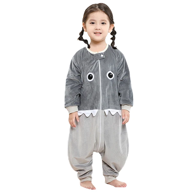 Pyjama combinaison enfant requin gris manches longues pyjama hiver cosy