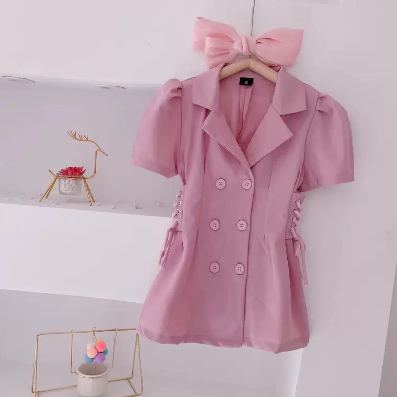 Robe blazer à manches courtes avec ceinture pour fille vêtement extérieur mode printemps été família matching 