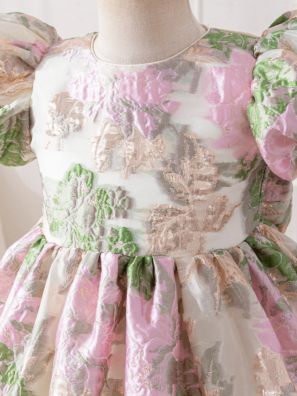 Robe de princesse en organza brocart vert rose pour filles style Aline short sleeves fête d'anniversaire cérém
