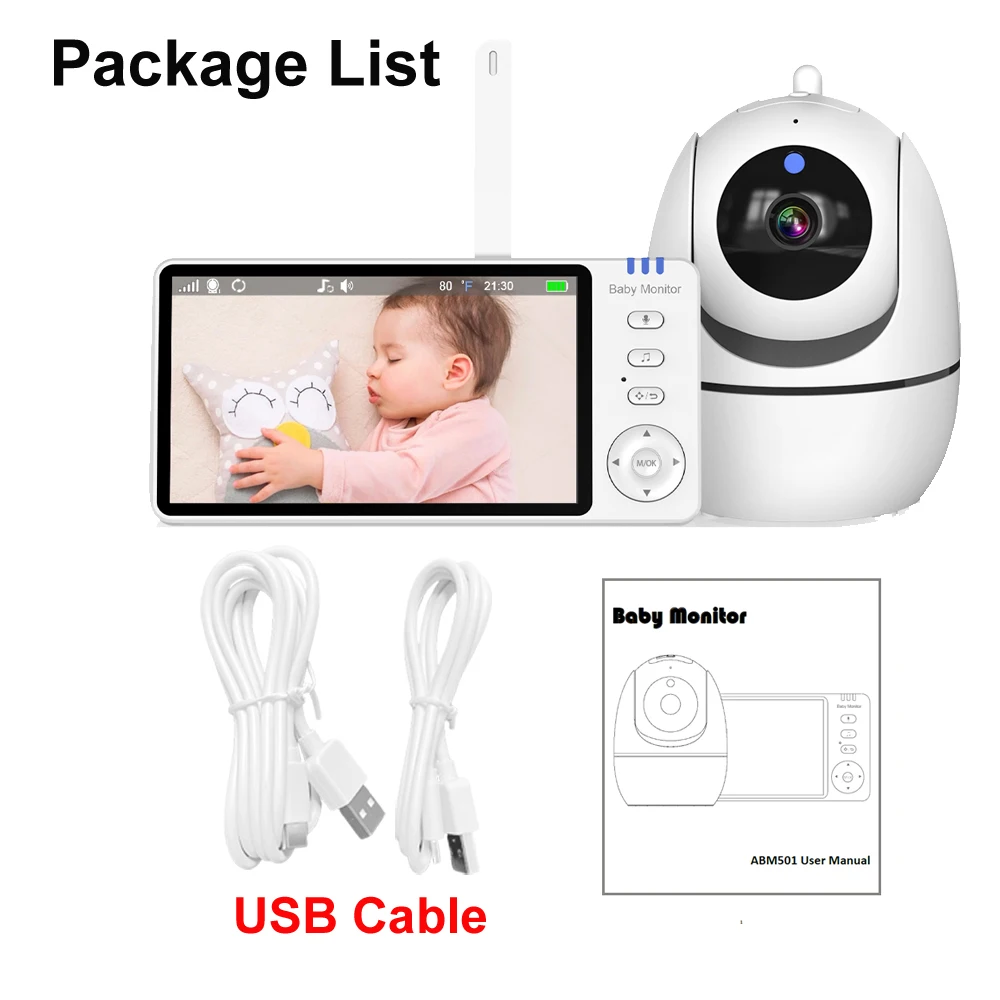 Moniteur vidéo bébé 5.0" caméra panoramique audio bidirectionnel vision nocturne réveil VOX charge USB安全 Babys