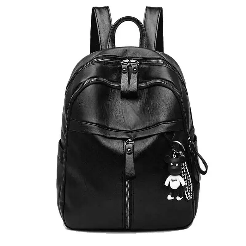 Sac à dos en cuir PU pour femmes et filles, sac à dos de voyage, à bandoulière, pour université, noir