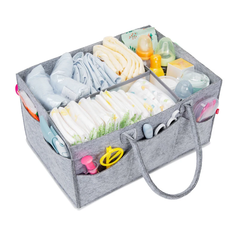 Organisateur bébé Zoli sac de rangement multicompartiments feutre gris pastel compartiments pratiques pour cou