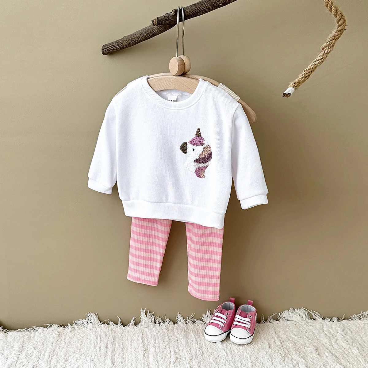 Ensemble vêtements bébé unisexe 2 pièces broderie animal automne coton confortable moderne style décontracté