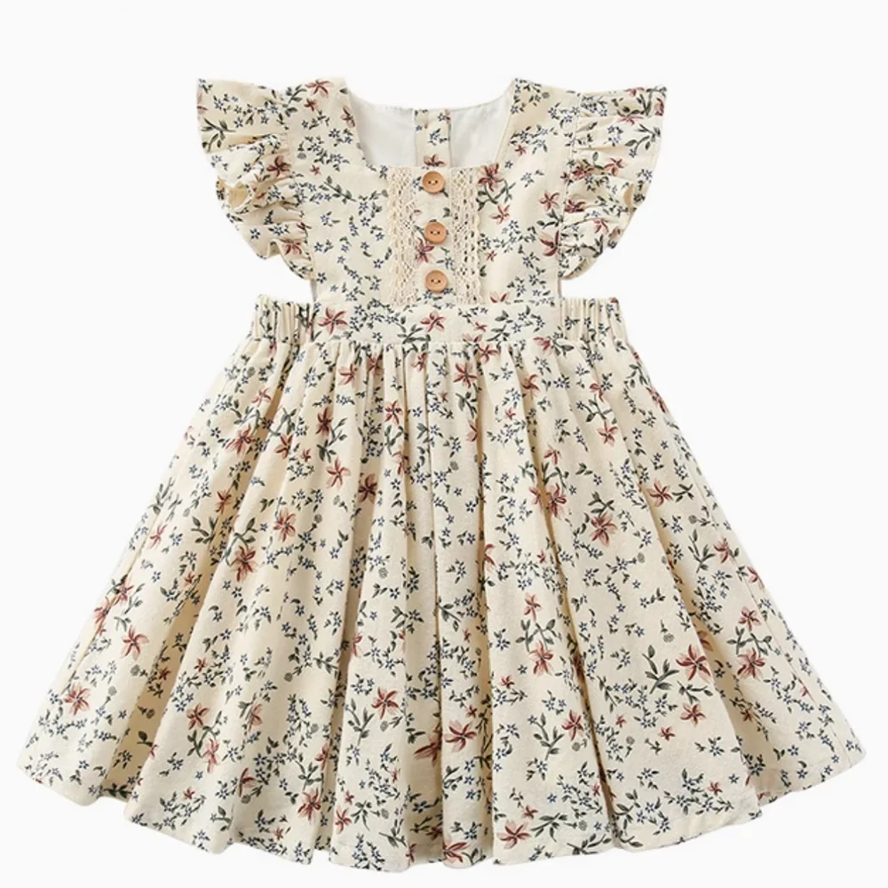 Robe enfant fille manches volantes floral coton doux style girly été occasion spéciale