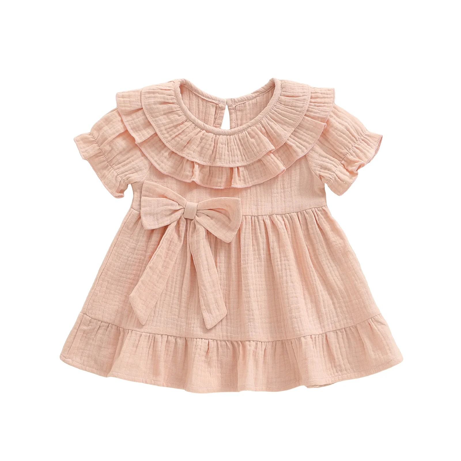 Robe d'été pour bébé fille nœud décoratif manches courtes coton léger