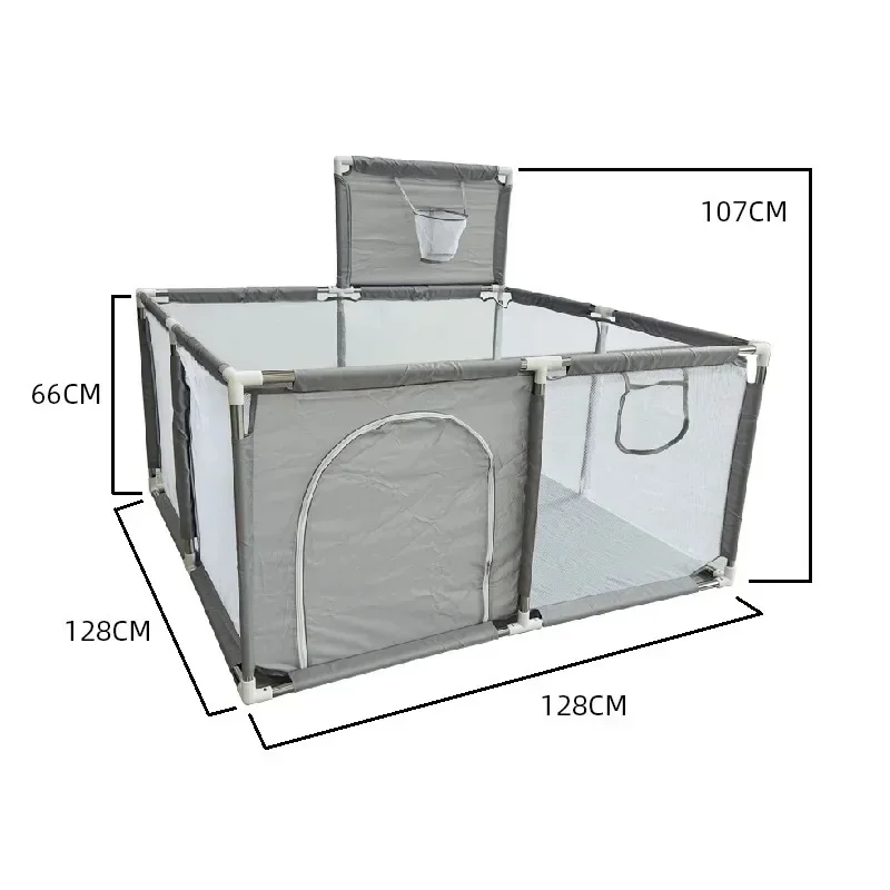Parc bébé sûr en tissu gris clair grand format avec fermeture éclair et barrières renforcées pour enfant 03 an