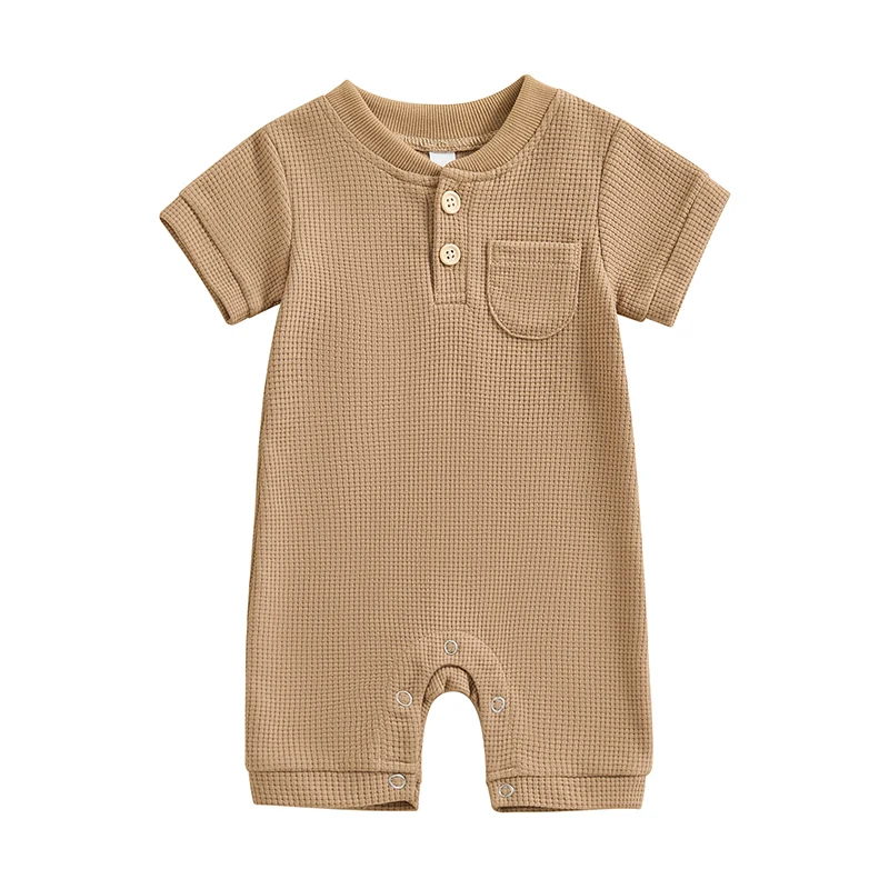 Combinaison d'été pour bébé garçon manches courtes couleur unie beige