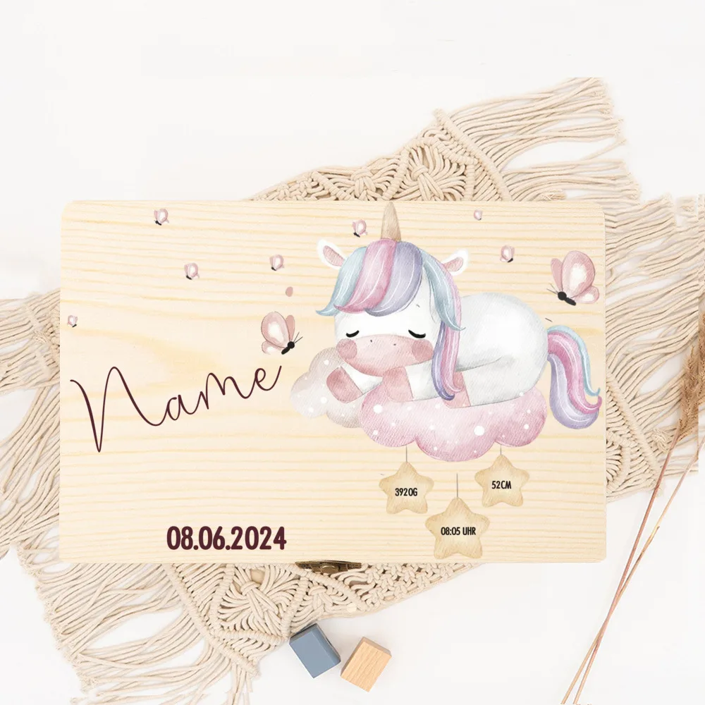 Boîte à mémoire bébé personnalisée idée cadeau naissance baptême nom gravé design bois enfant souvenirs person