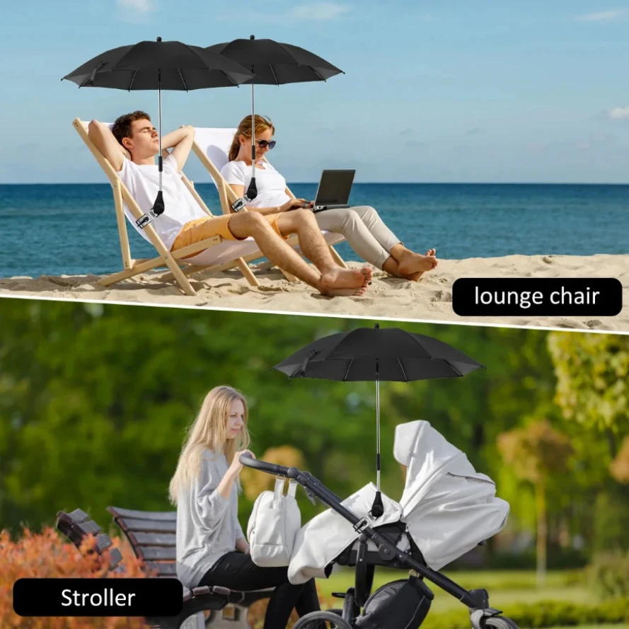 Parapluie poussette portable pliable antiUV clip universel imperméable parasol plage chaise camping protection