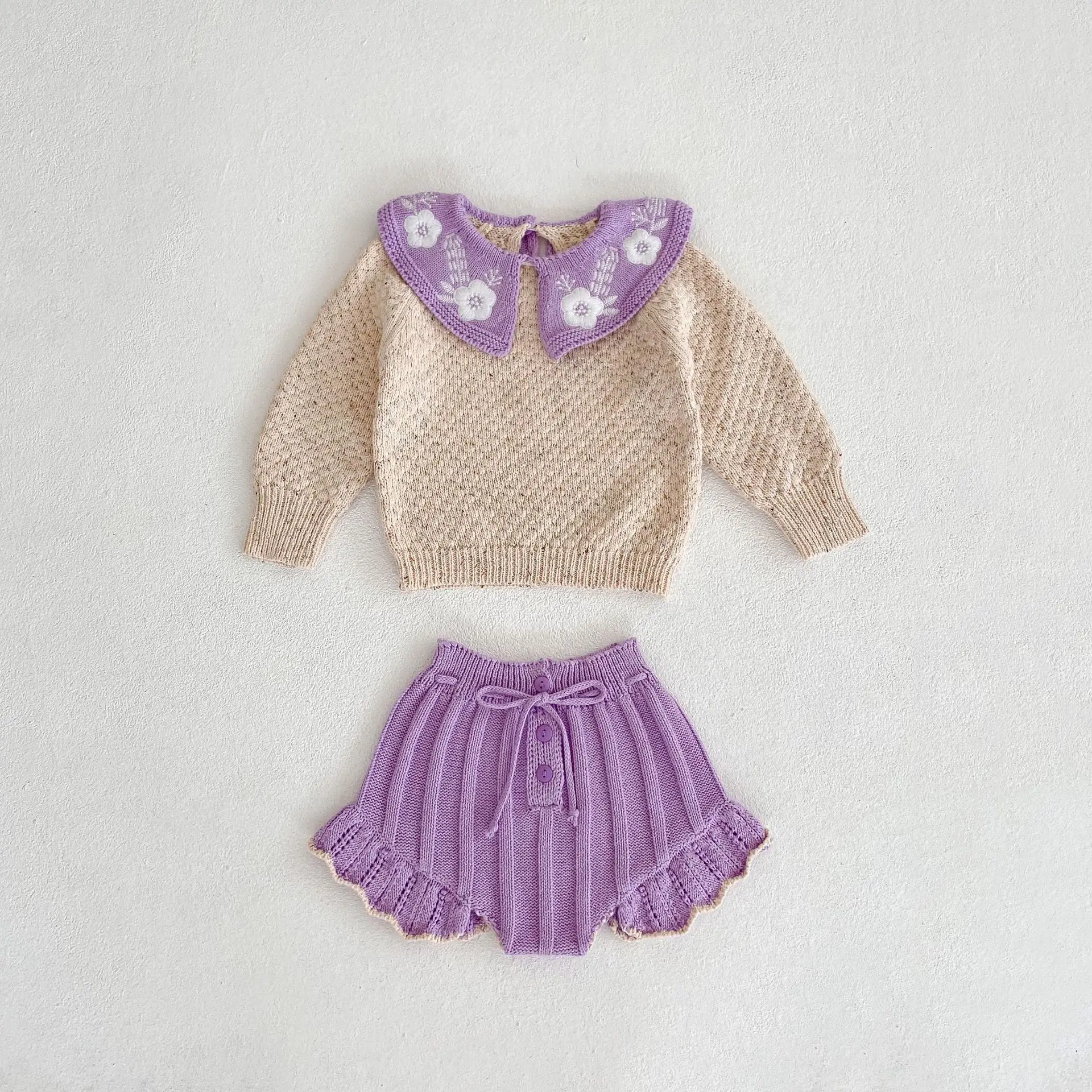 Ensemble Vêtements Bébé Fille Cardigan Manches Longues Short Bouffant