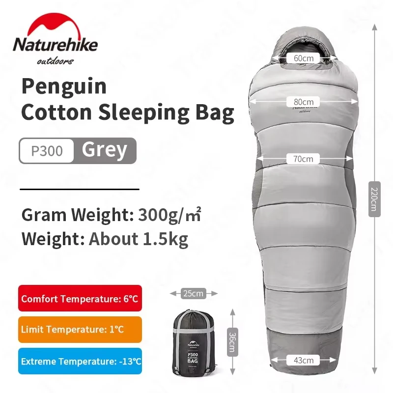Sac de couchage Naturehike Penguin en coton sac de camping isolé randonnée hiver 6 °C à 13 °C portable confort
