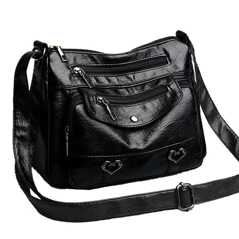 Sac maman PU ajustable 3 compartiments zippés bandoulière réglable style élégant sac à bandoulière versatile p
