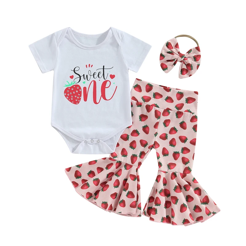 Ensemble Harvey pour bébé fille body et leggings évasé à motif fraise tenue anniversaire bébé fille adorable 1