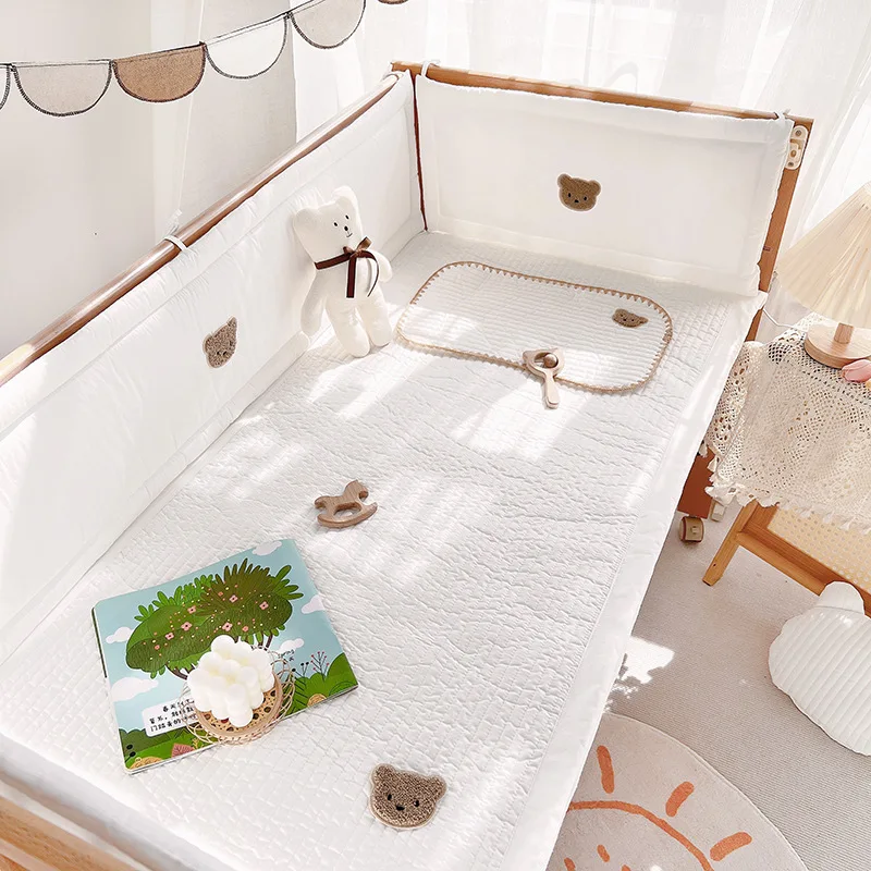 Parechocs bébé en pur coton lit à barreaux bumper anticollision 60240cm broderie personnalisée design ours bla