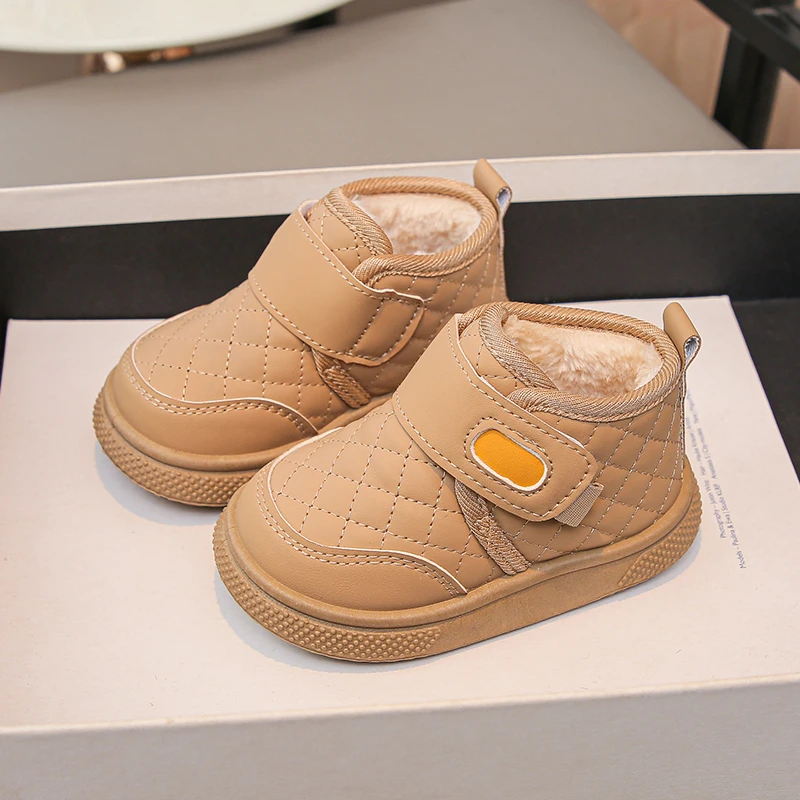 Bottines en cuir PU synthétique pour enfants fermeture Velcro semelle antiglissante chaussures d'hiver chaudes