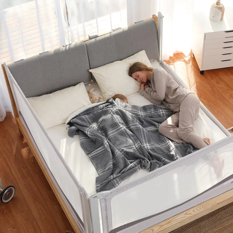Barrière de lit bébé respirante pliable certifiée CE en polyester et aluminium 1.5m/1.8m/2m x 85cm