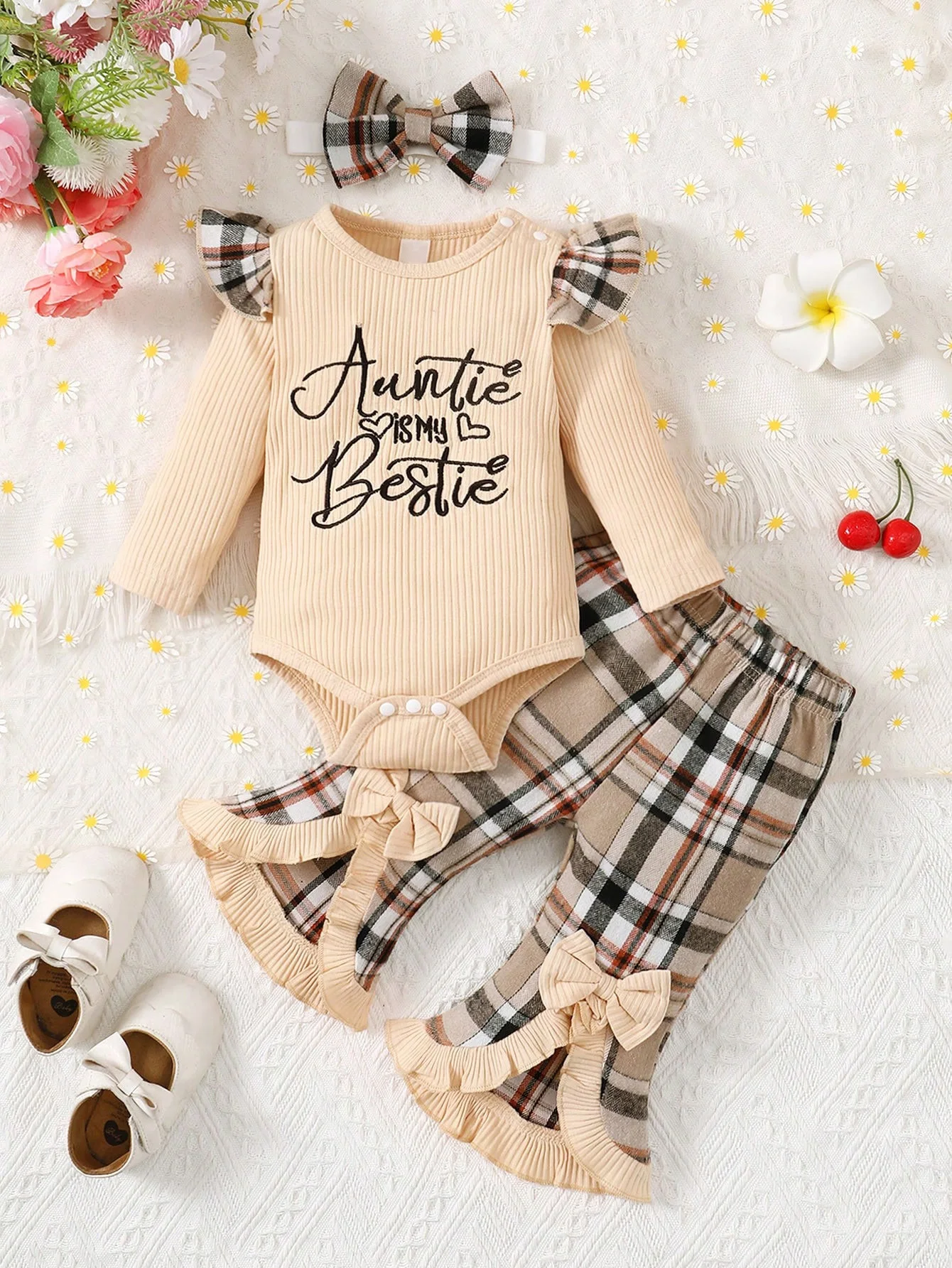 Costume bébé fille slogan Auntie is my Bestie body fronces pantalon