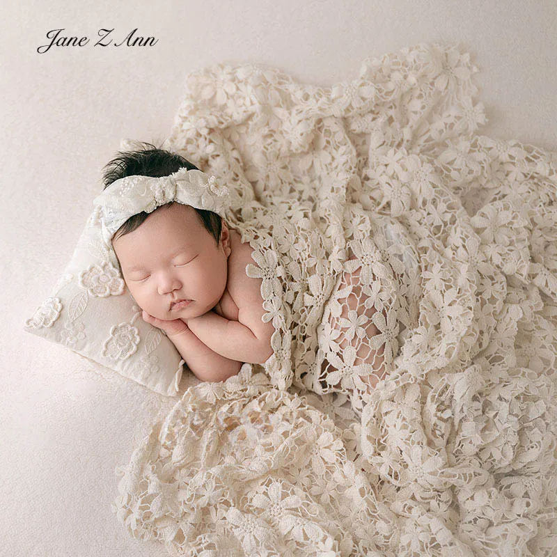 Ensemble accessoires photo bébé naissance bandeau nœud oreiller dentelle couverture tenue séance photo prénata