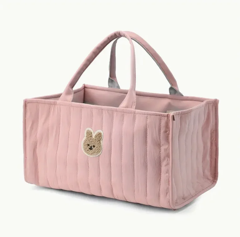 Sac de rangement multicompartiments pour couches portable en polyester durable design mignon lapin rose idéal 