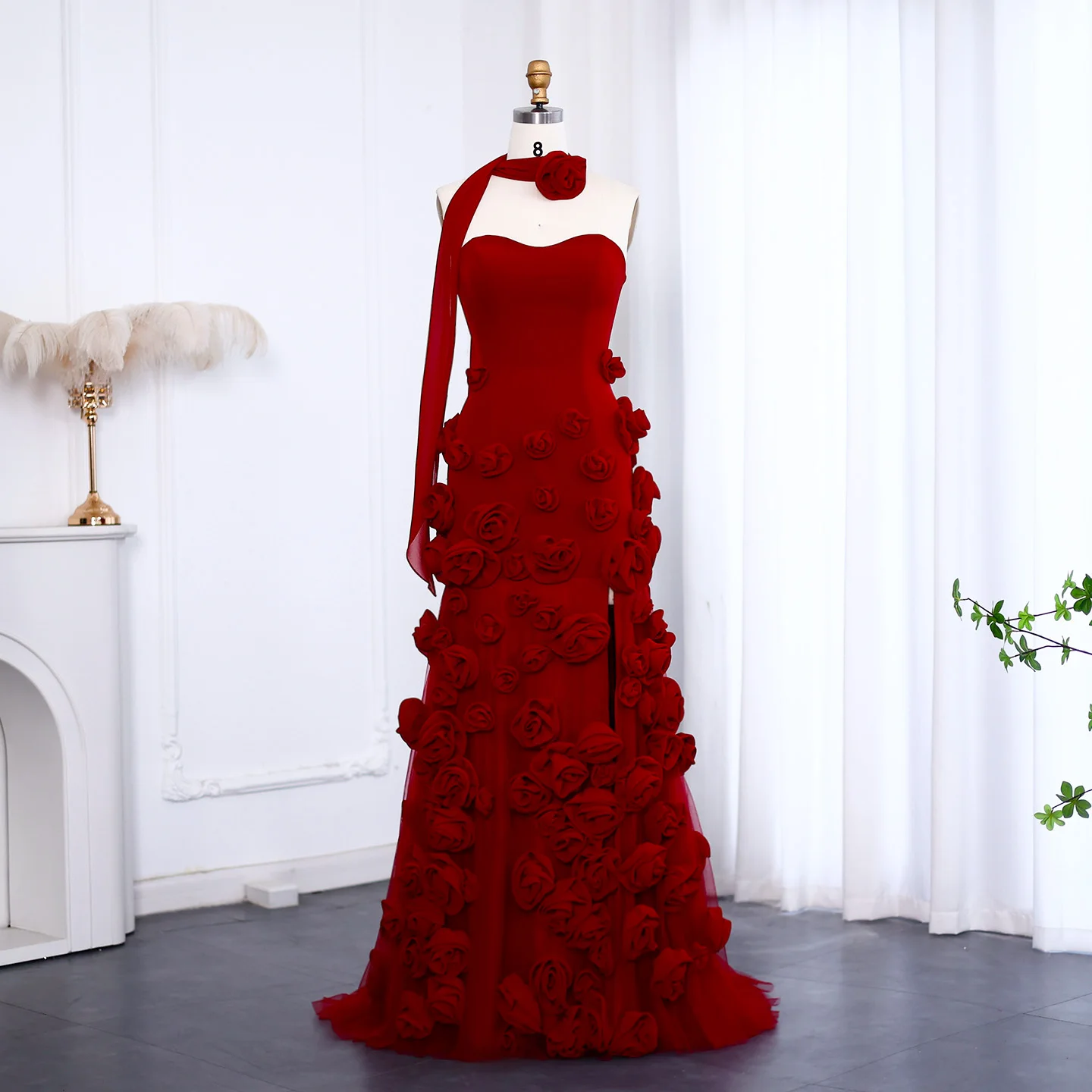 Robe de soirée Sharon Said élégante rose fleurs longue train sirène occasion formelle mariage gala soirée styl